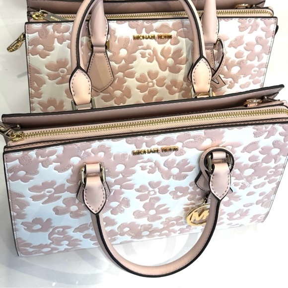 Michael Kors Sheila Medium Sequined Floral Satchel Bag Powder Blush Multi - Picture 9 of 12